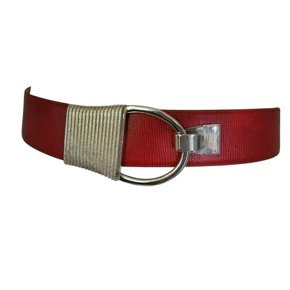 Vintage Y2K Steve Madden Red Adjustable Belt‎ Silver Buckle Faux Leather